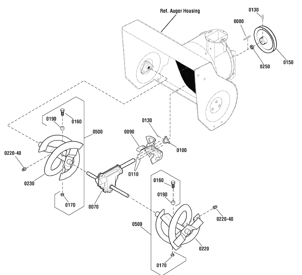 Auger Drive Group Diagram and Parts List for 1696024 2011 Briggs and Stratton Snow Blower